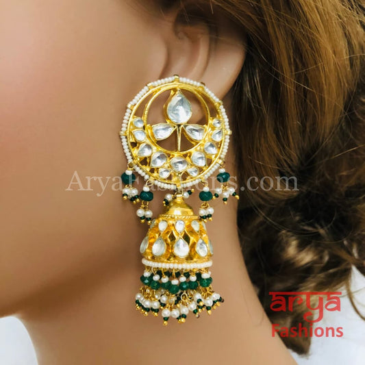 Bridal Emerald Pearl Kundan Polki Jhumka