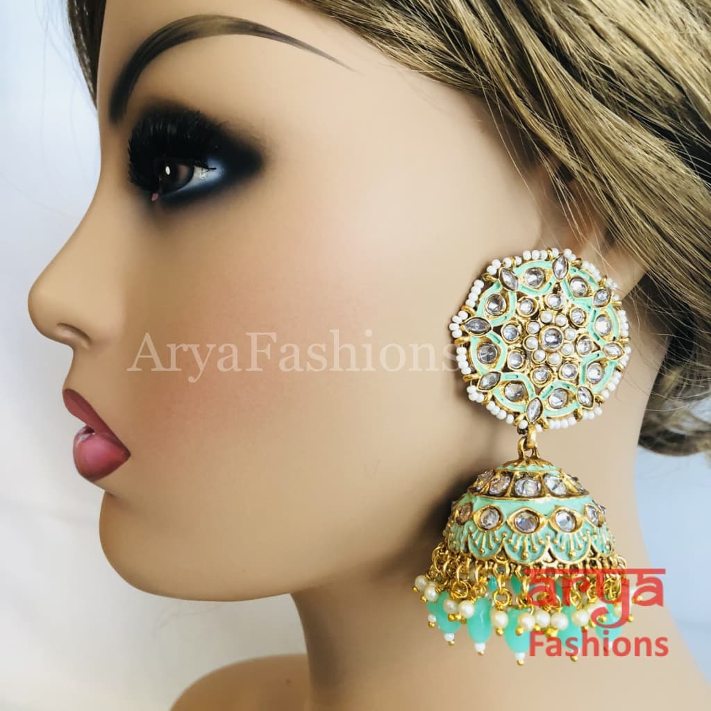 Bridal Golden Meenakari Long Jhumka Earrings with Colorful beads
