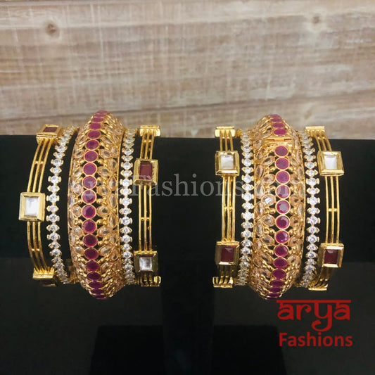 Bridal Golden Ruby Gokhru Bangles Set