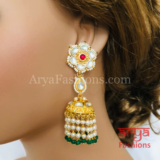 Bridal Jhumka/ Golden Kundan Meenakari Jhumka Earrings with Colorful