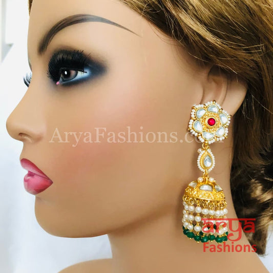 Bridal Jhumka/ Golden Kundan Meenakari Jhumka Earrings with Colorful