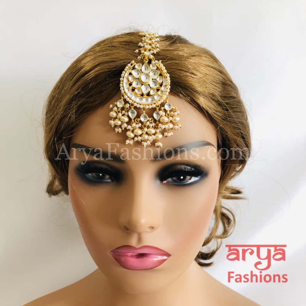 Bridal Kundan Mang Tika with Pearl Beads