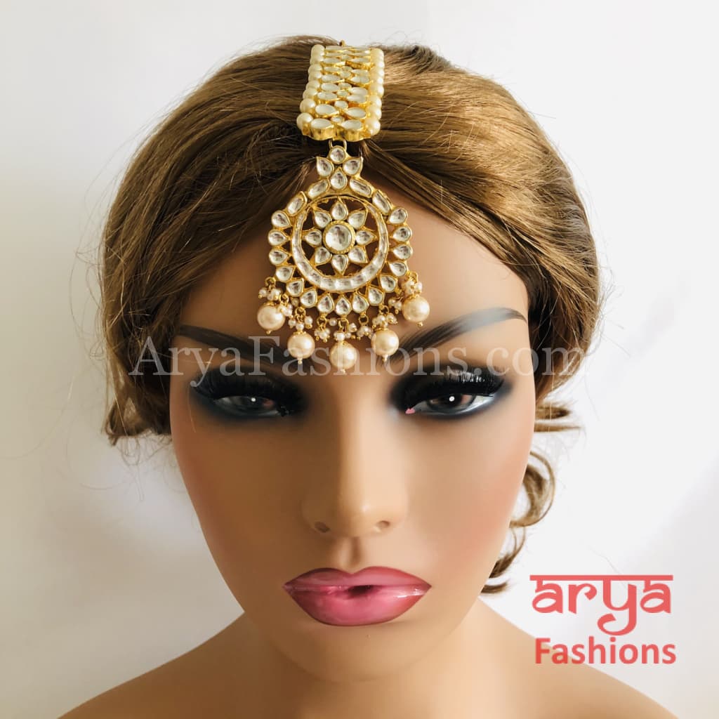 Bridal Kundan Mang Tika with Pearl Beads