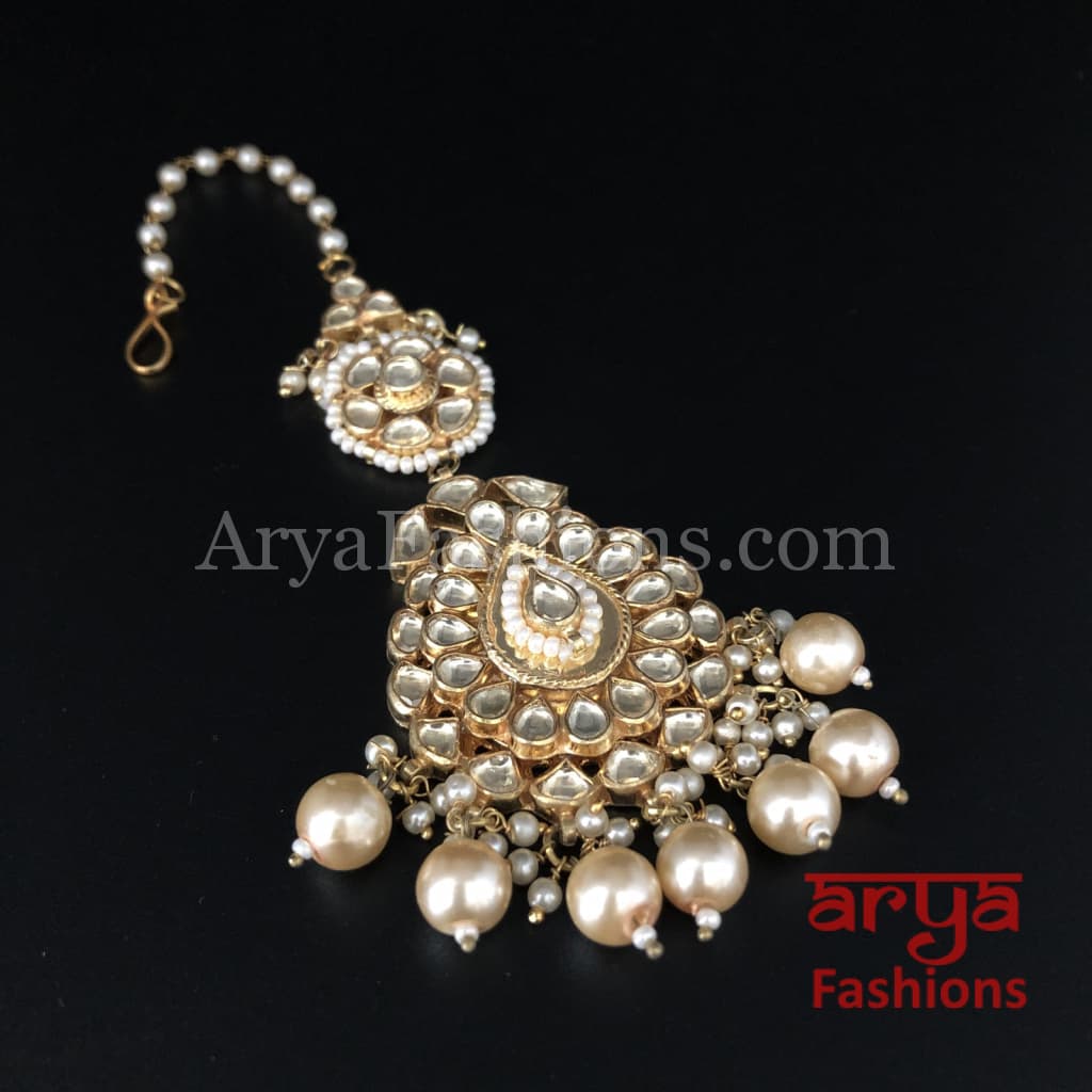 Bridal Kundan Mang Tika with Pearl Beads