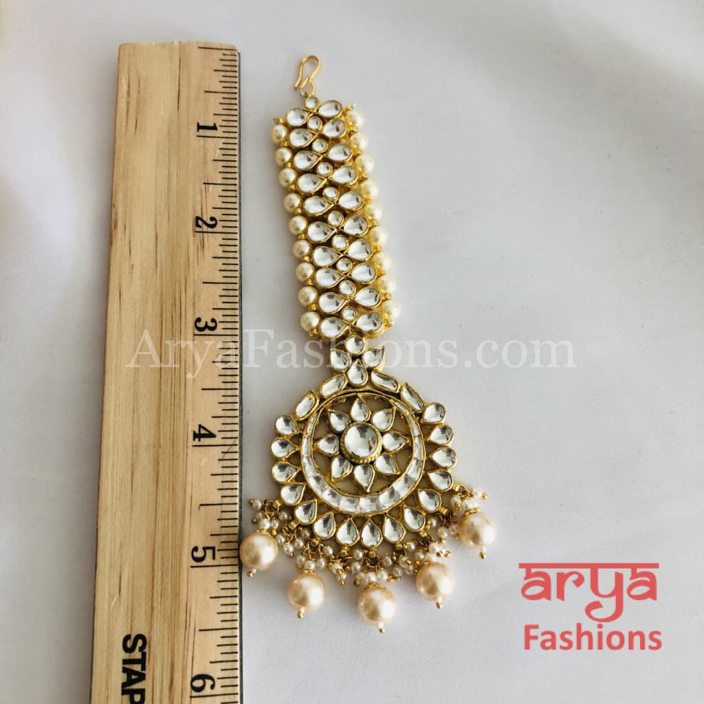 Bridal Kundan Mang Tika with Pearl Beads
