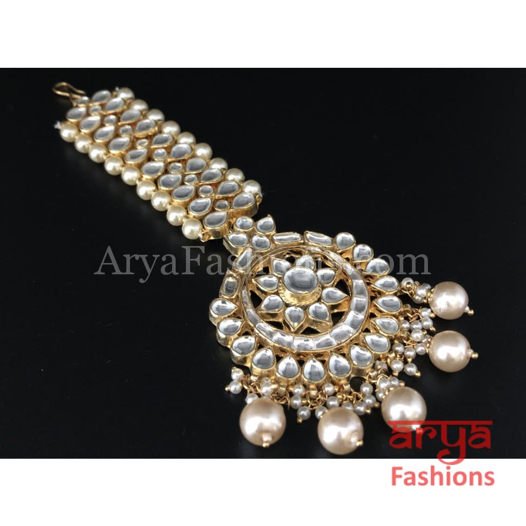 Bridal Kundan Mang Tika with Pearl Beads
