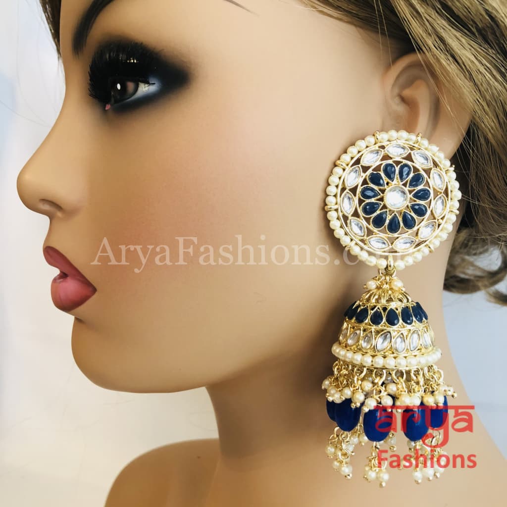 Bridal Meenakari Long Jhumka Earrings with Colorful beads in Golden Finish