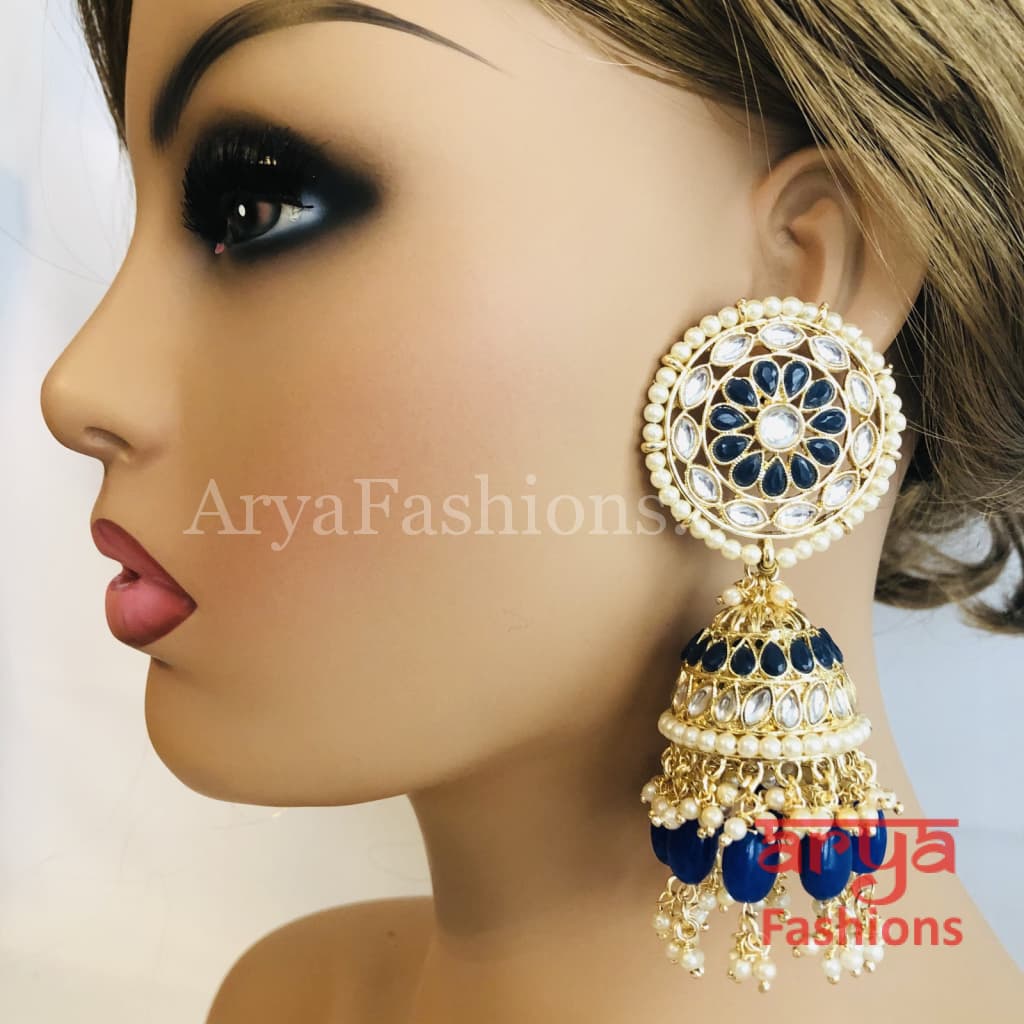 Bridal Meenakari Long Jhumka Earrings with Colorful beads in Golden Finish