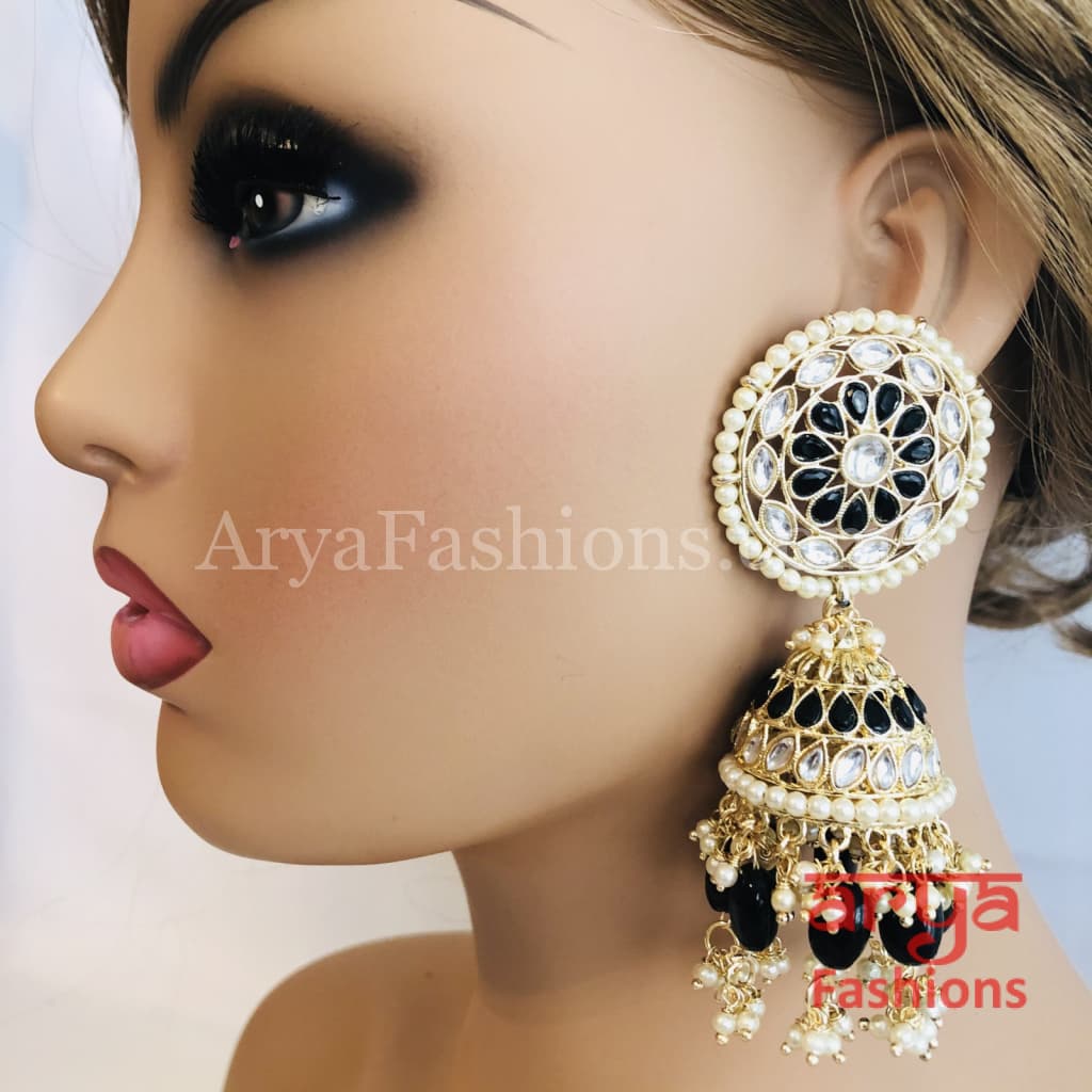 Bridal Meenakari Long Jhumka Earrings with Colorful beads in Golden Finish