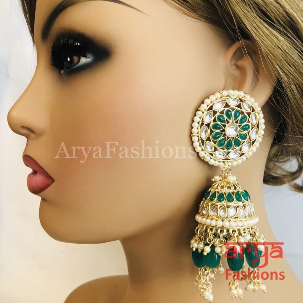 Bridal Meenakari Long Jhumka Earrings with Colorful beads in Golden Finish