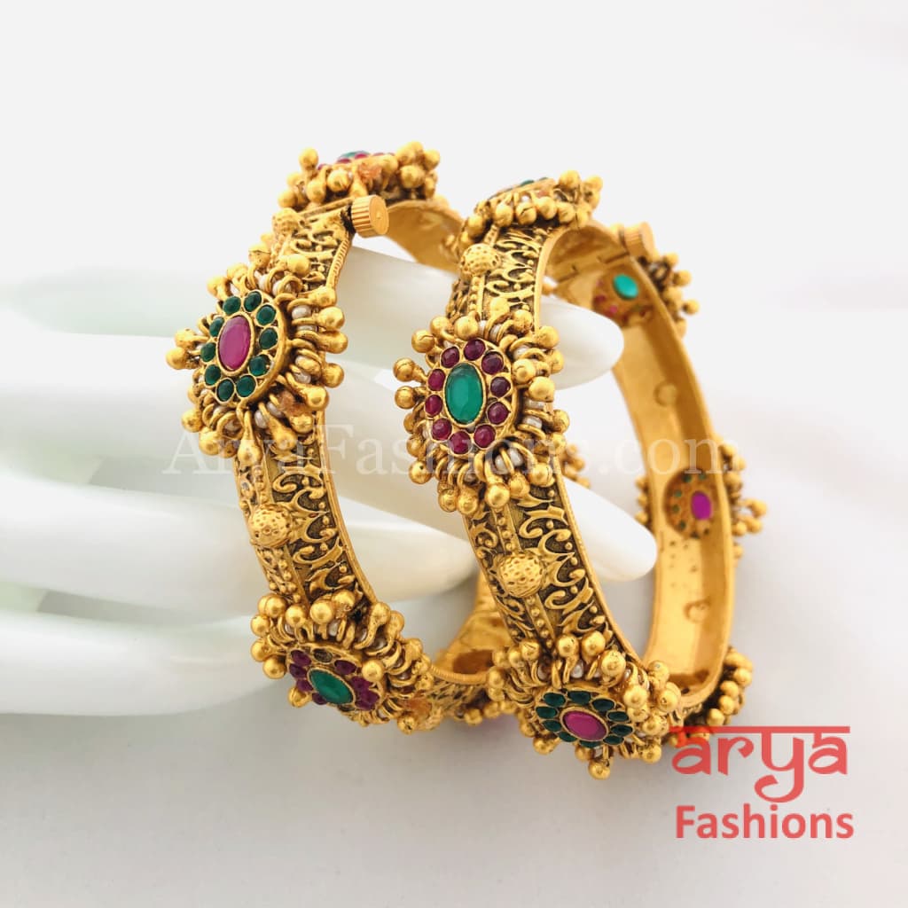 Bridal Rajwadi Golden Jadau Kada/ Jaipuri Handmade Openable Bangles