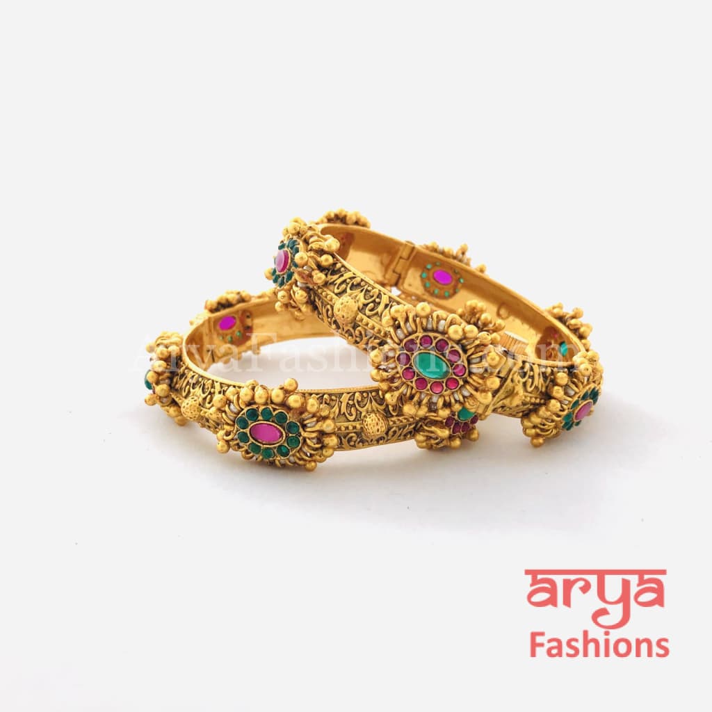 Bridal Rajwadi Golden Jadau Kada/ Jaipuri Handmade Openable Bangles