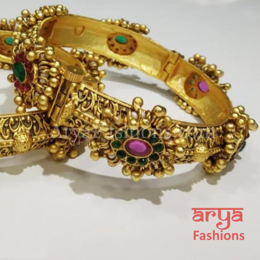 Bridal Rajwadi Golden Jadau Kada/ Jaipuri Handmade Openable Bangles
