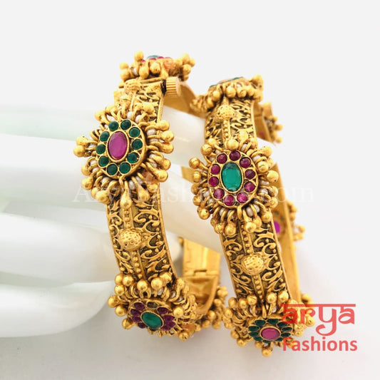Bridal Rajwadi Golden Jadau Kada/ Jaipuri Handmade Openable Bangles