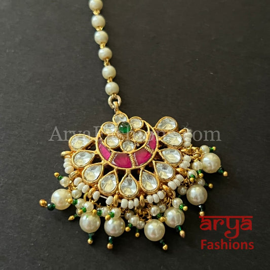 Bridal Rajwadi Kundan Mang Tika with Pearls