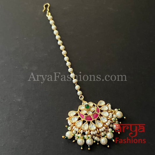 Bridal Rajwadi Kundan Mang Tika with Pearls