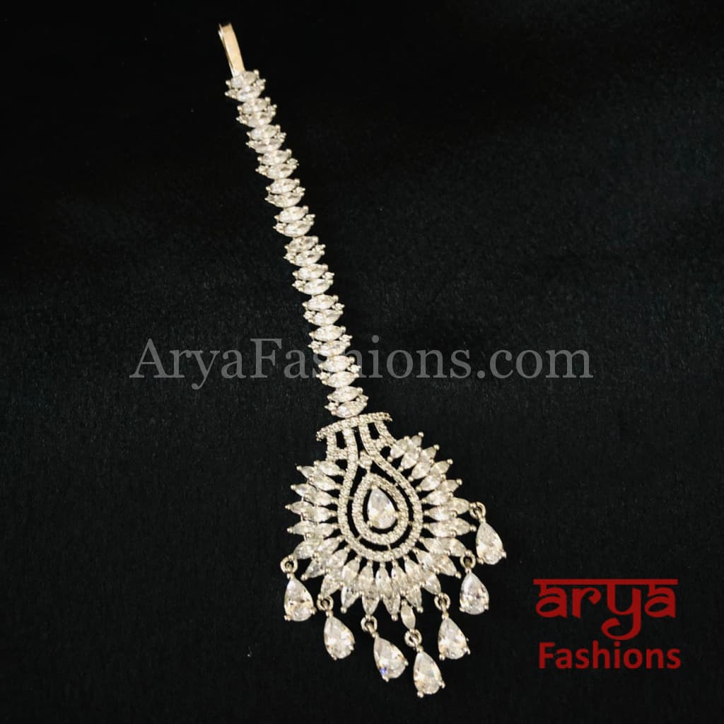 Bridal Rose Gold and Silver Cubic Zirconia Mang Tika