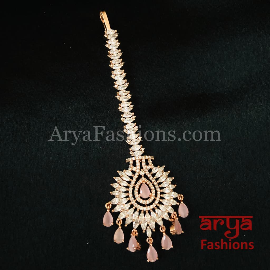Bridal Rose Gold and Silver Cubic Zirconia Mang Tika