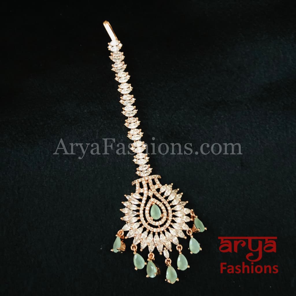 Bridal Rose Gold and Silver Cubic Zirconia Mang Tika