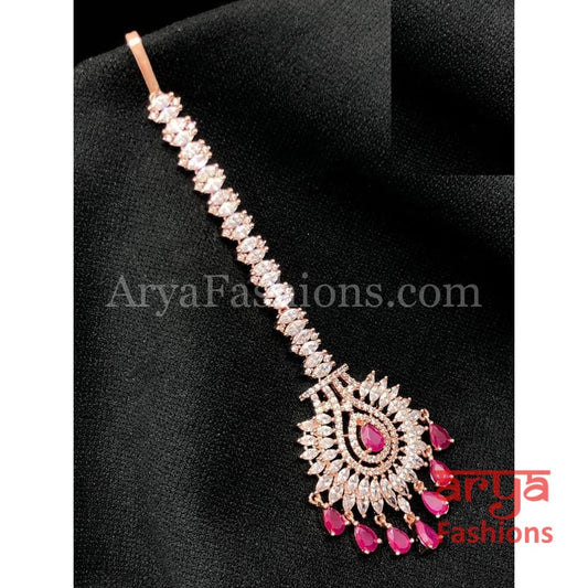 Bridal Rose Gold and Silver Cubic Zirconia Mang Tika