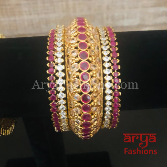 Bridal Ruby CZ Gokhru Bangles Set