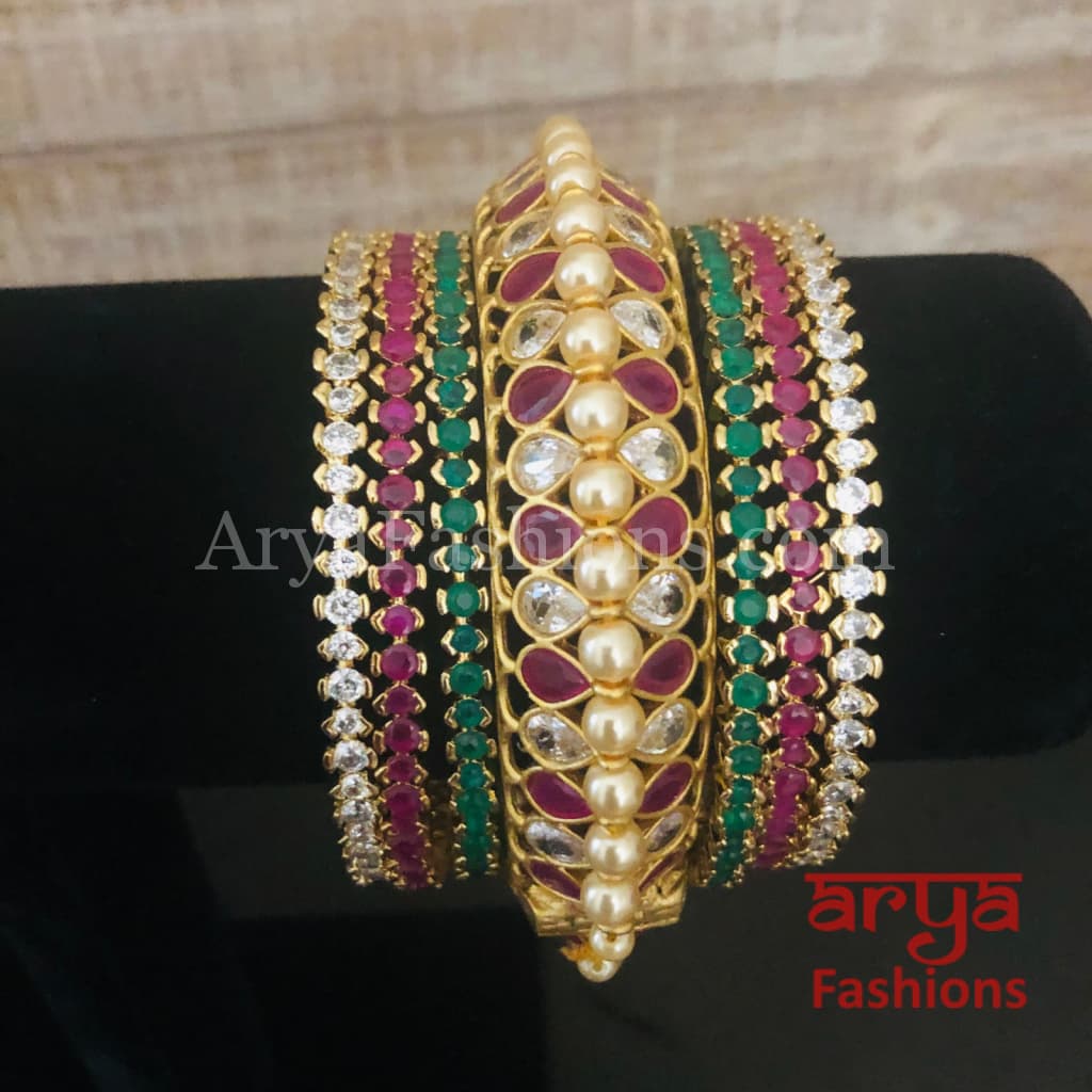 Bridal Ruby Pearl Gokhru Bangles Set