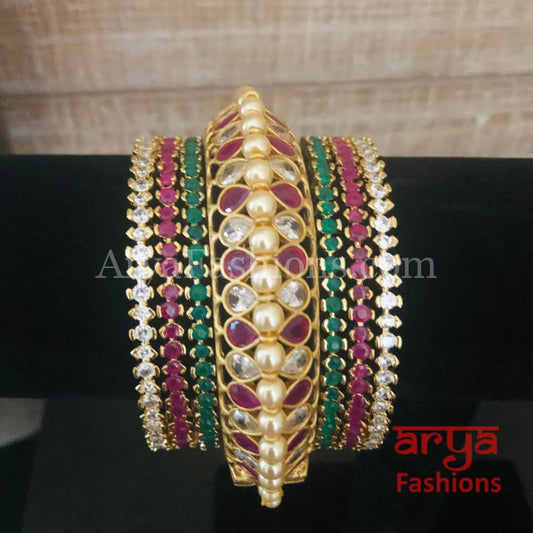Bridal Ruby Pearl Gokhru Bangles Set
