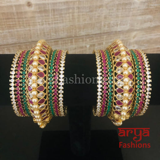 Bridal Ruby Pearl Gokhru Bangles Set
