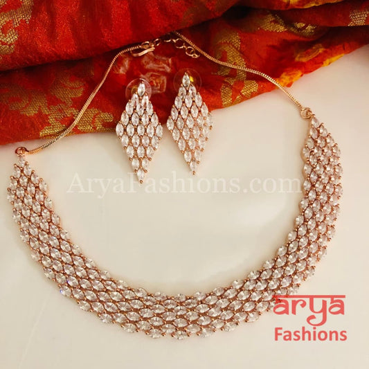 Mia Bridal CZ Wedding Necklace with leaf Earrings