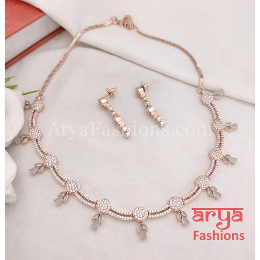 Kia Bridal CZ Wedding Necklace with leaf Earrings