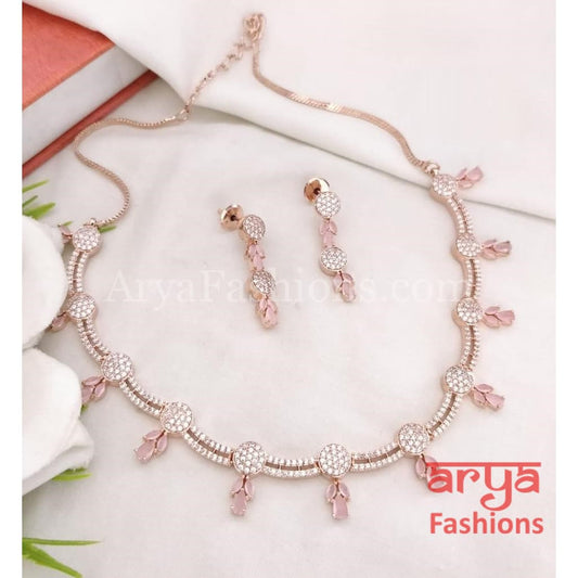 Kia Bridal CZ Wedding Necklace with leaf Earrings