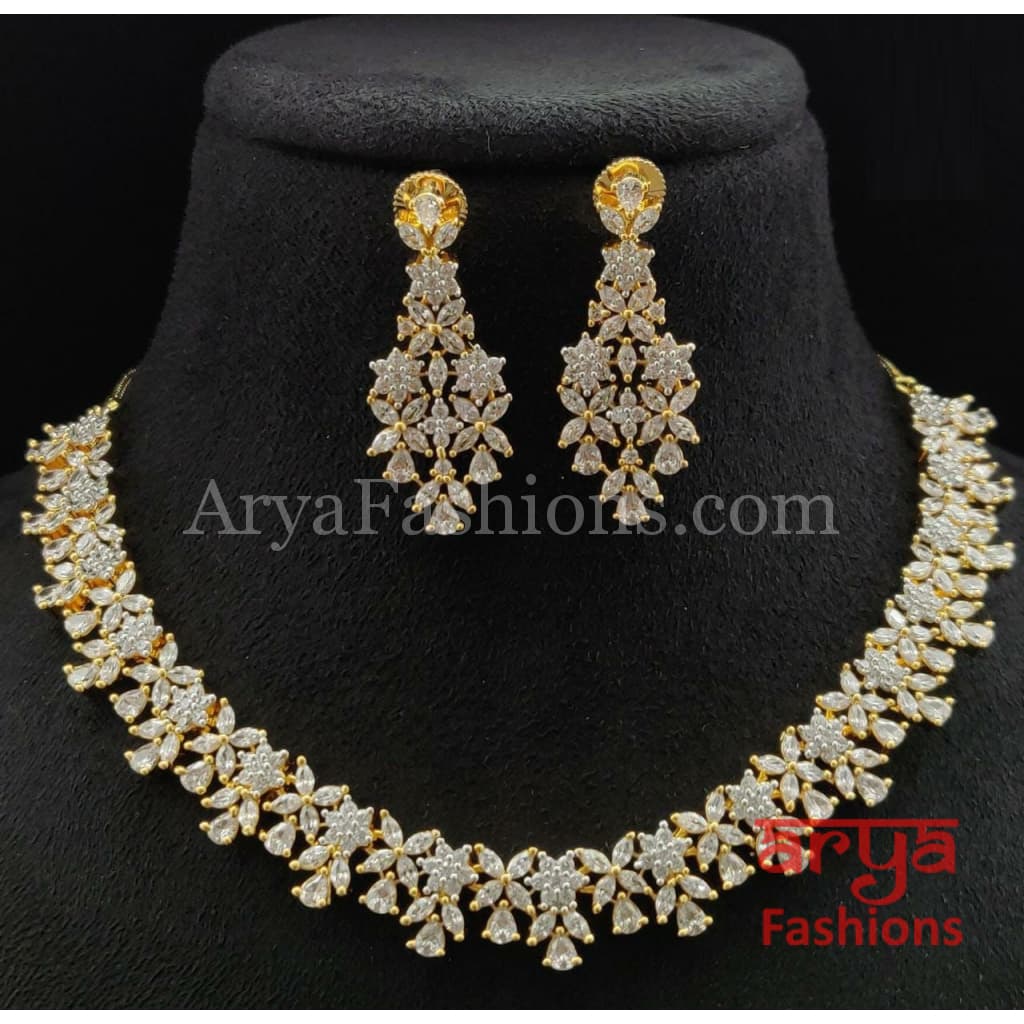 Bridal CZ Wedding Necklace/ Silver Cubic Zirconia Necklace