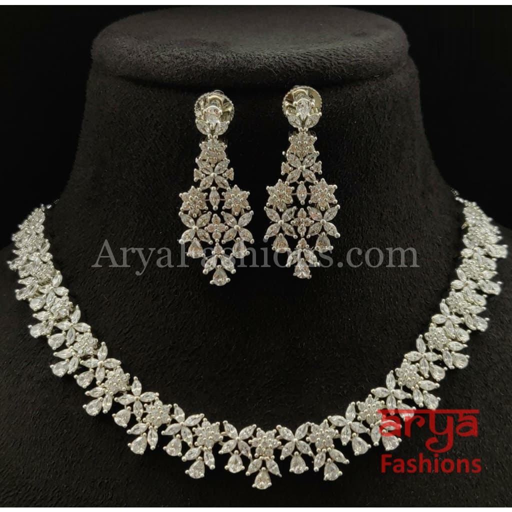 Bridal CZ Wedding Necklace/ Silver Cubic Zirconia Necklace