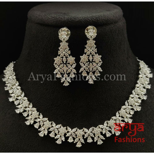 Bridal CZ Wedding Necklace/ Silver Cubic Zirconia Necklace