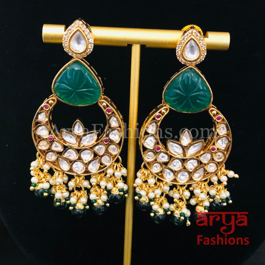 Bridesmaid Pacchi Kundan Chandbali Earrings/ Emerald Green Earrings