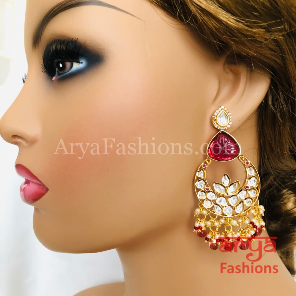 Bridesmaid Pacchi Kundan Chandbali Earrings/ Emerald Green Earrings