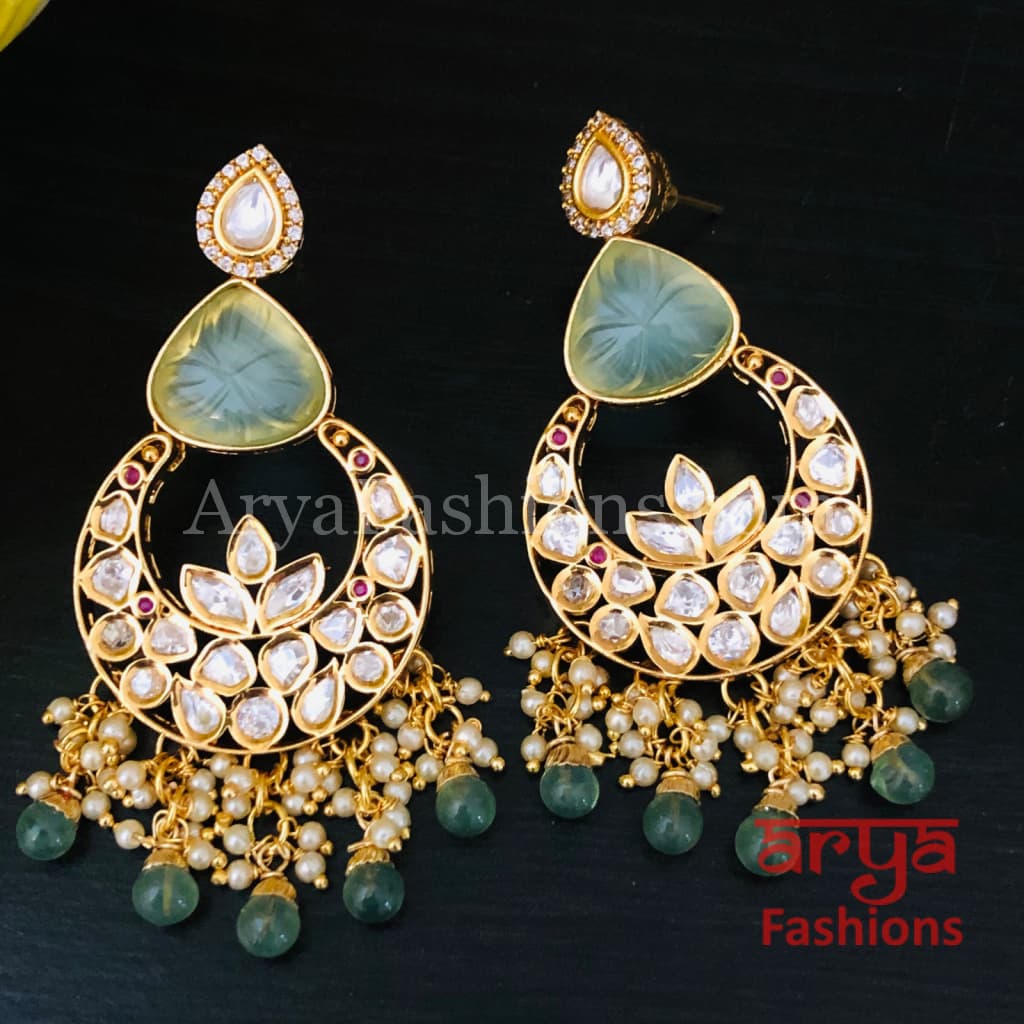 Bridesmaid Pacchi Kundan Chandbali Earrings/ Emerald Green Earrings