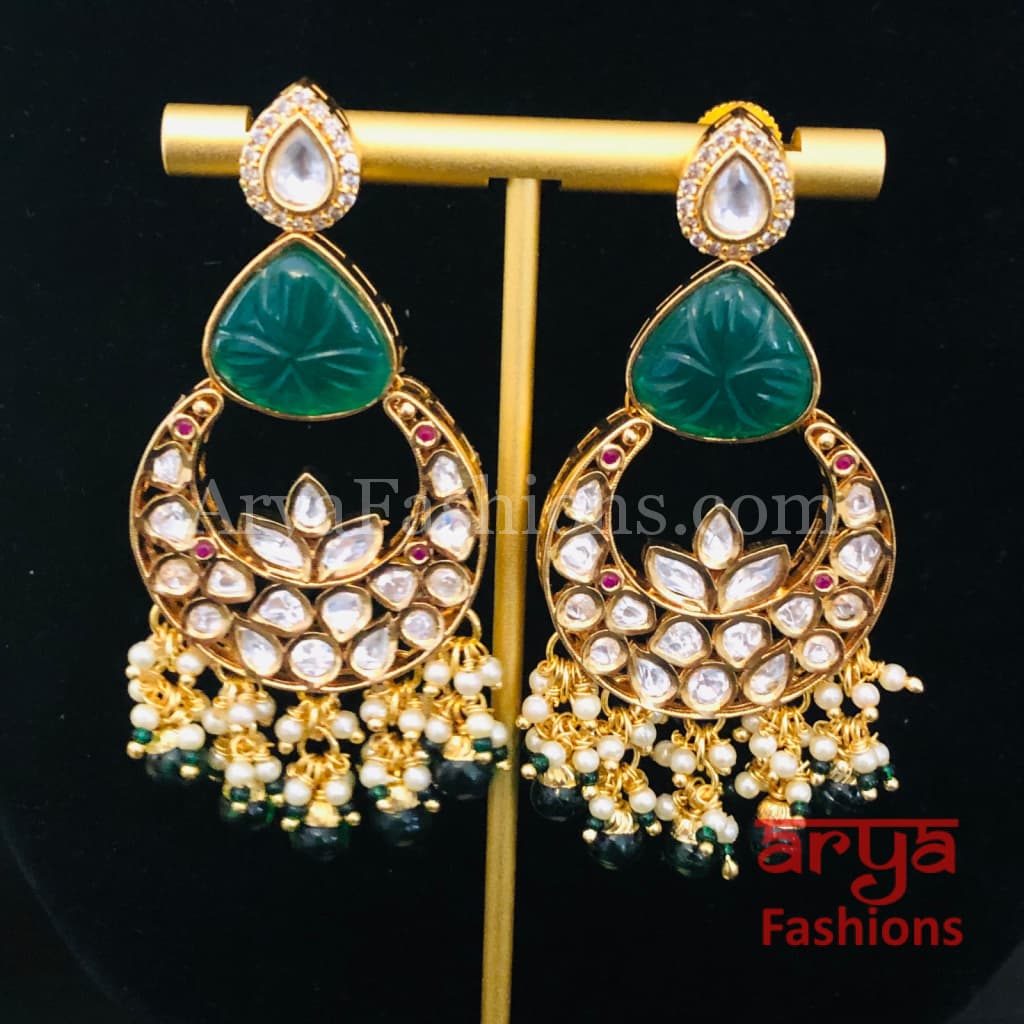 Bridesmaid Pacchi Kundan Chandbali Earrings/ Emerald Green Earrings