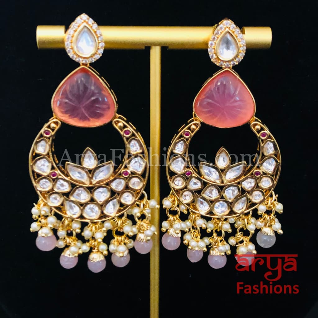 Bridesmaid Pacchi Kundan Chandbali Earrings/ Emerald Green Earrings