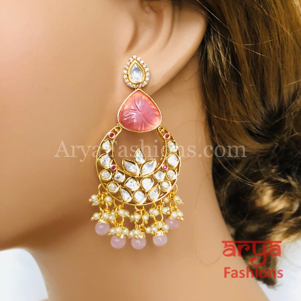 Bridesmaid Pacchi Kundan Chandbali Earrings/ Emerald Green Earrings