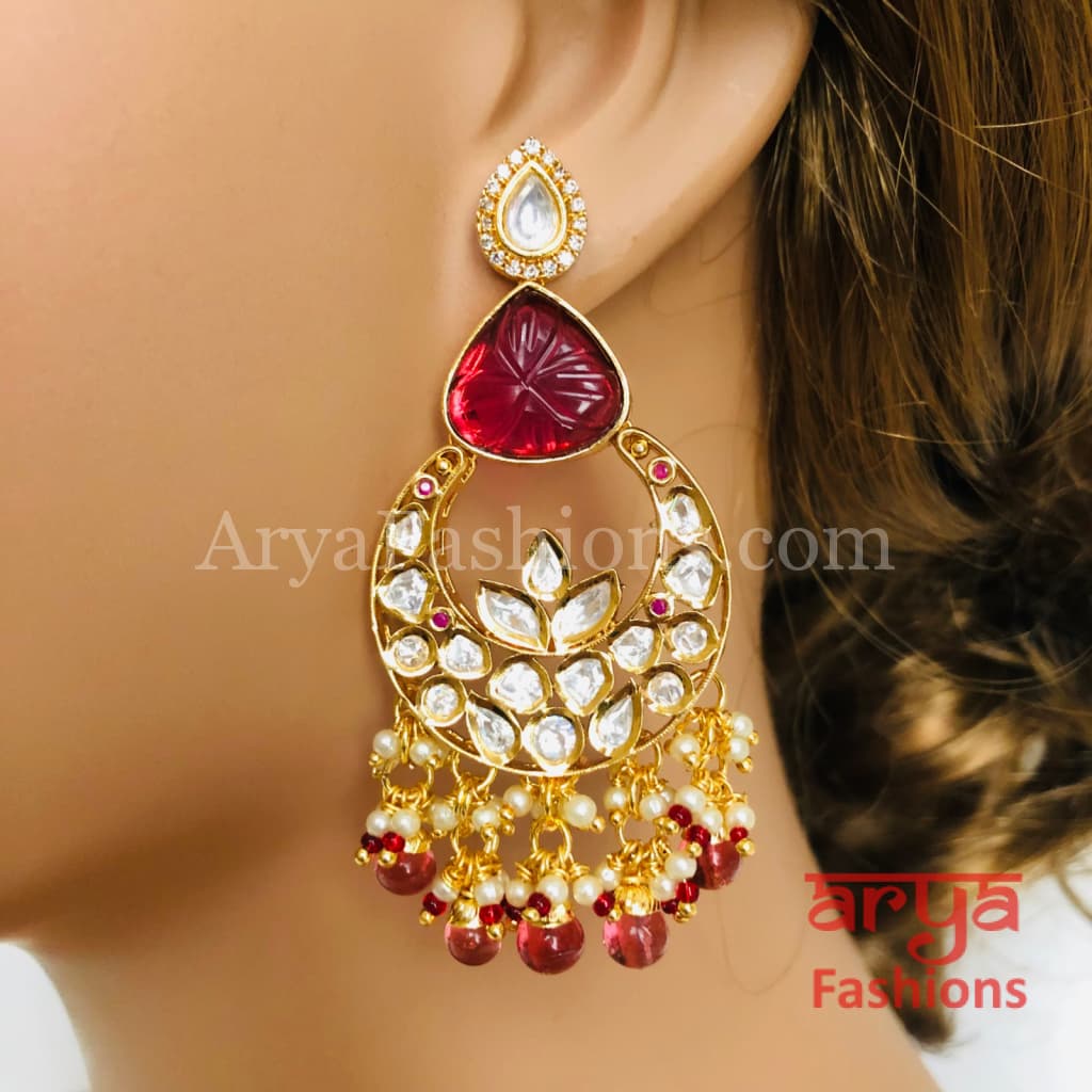 Bridesmaid Pacchi Kundan Chandbali Earrings/ Emerald Green Earrings