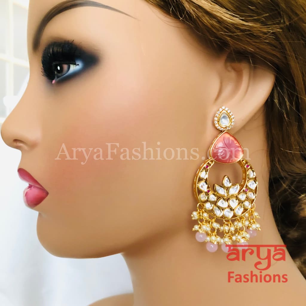 Bridesmaid Pacchi Kundan Chandbali Earrings/ Emerald Green Earrings