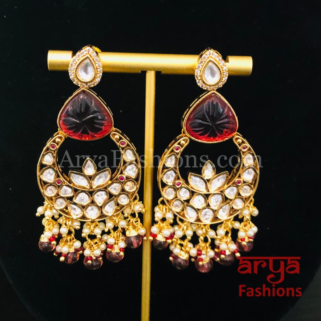 Bridesmaid Pacchi Kundan Chandbali Earrings/ Emerald Green Earrings