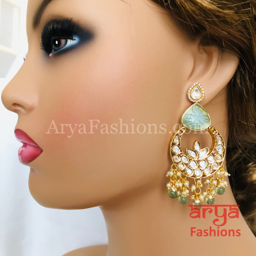 Bridesmaid Pacchi Kundan Chandbali Earrings/ Emerald Green Earrings