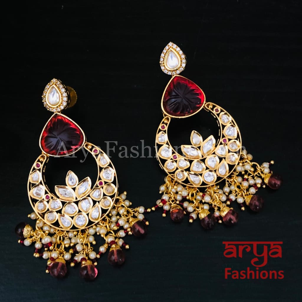 Bridesmaid Pacchi Kundan Chandbali Earrings/ Emerald Green Earrings