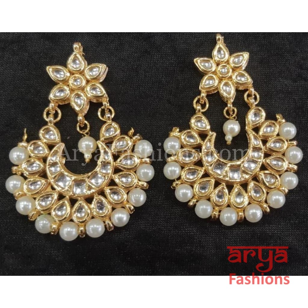 Chandni Golden Kundan Pearl Chandbalis