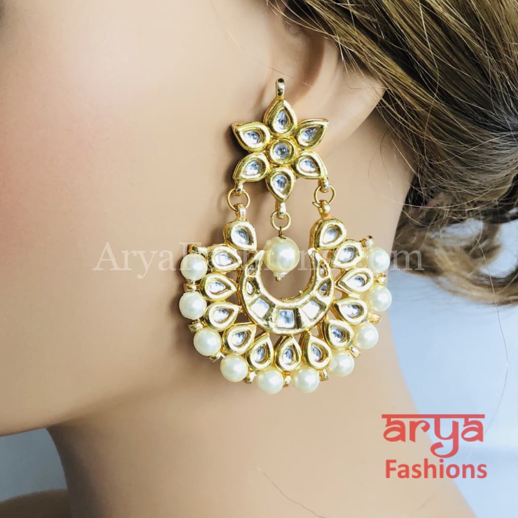 Chandni Golden Kundan Pearl Chandbalis