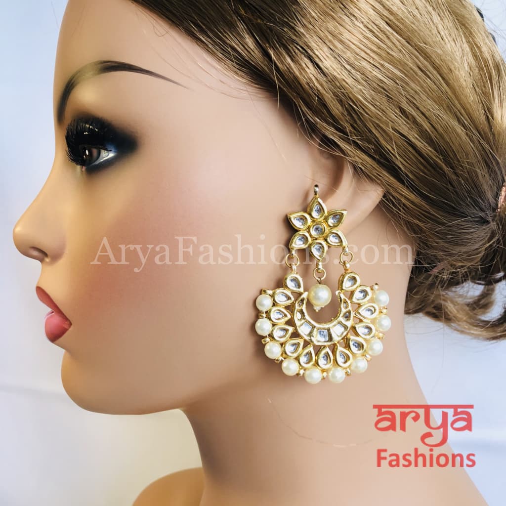 Chandni Golden Kundan Pearl Chandbalis