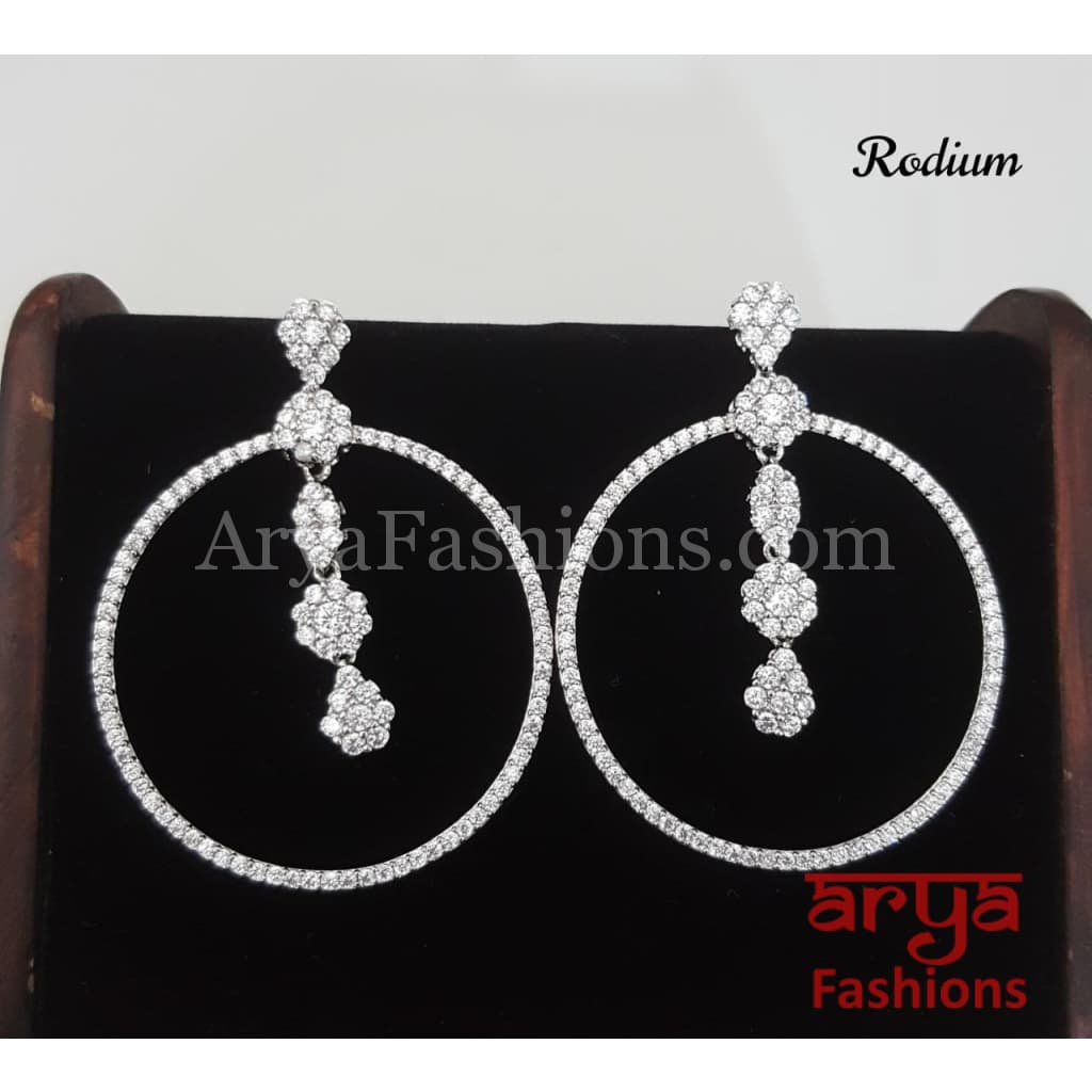 Claire Cubic Zirconia Golden and Silver Round Bali Earrings