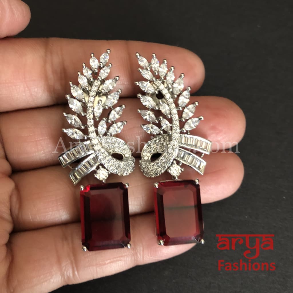 Claire Cubic Zirconia Red Silver Stud Earrings